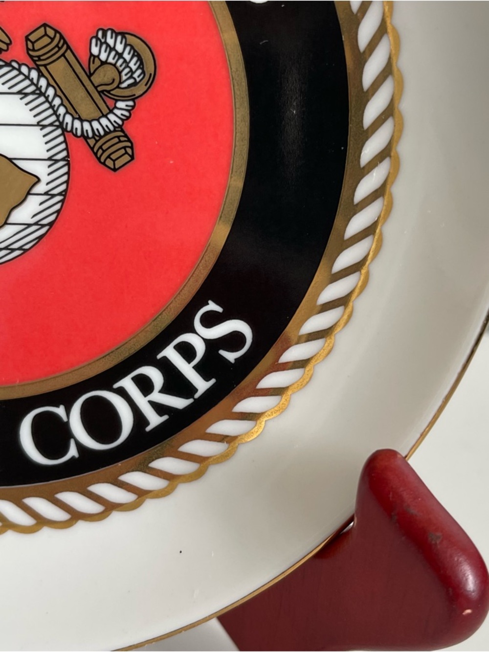 Vtg US Marine Corps 6.75” Plate 22K Gold Details Trim Porcelain Limited USA - Picture 6 of 11